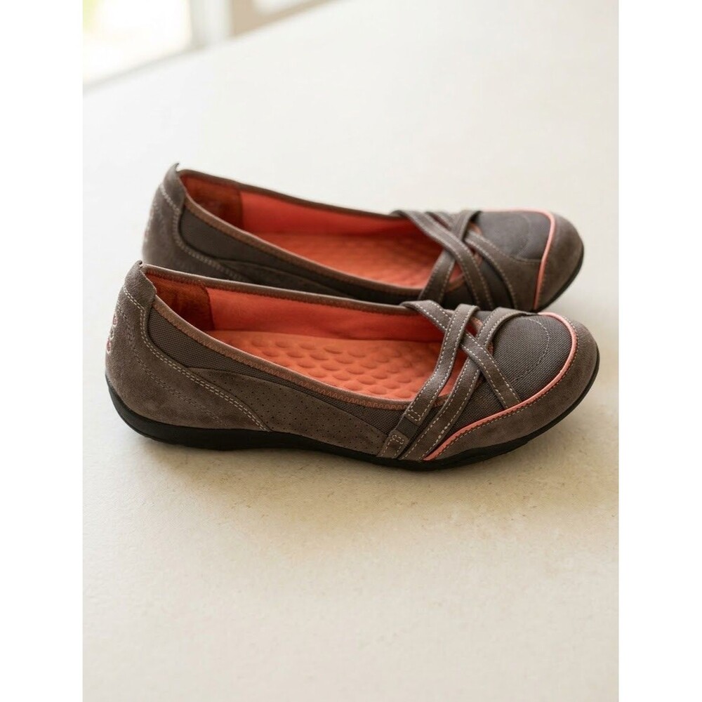 Clarks Privo Brown Suede Mesh Ballet Flats Sporty Slip On Women's 10 Shoes